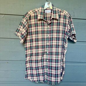 VINTAGE WEEKENDER PLAID BUD BERMA GRUNGE STAINED SHIRT SIZE M